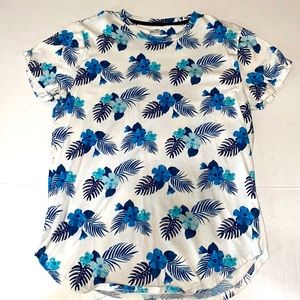 Mens Hollister Floral Shirt Blue/White Medium